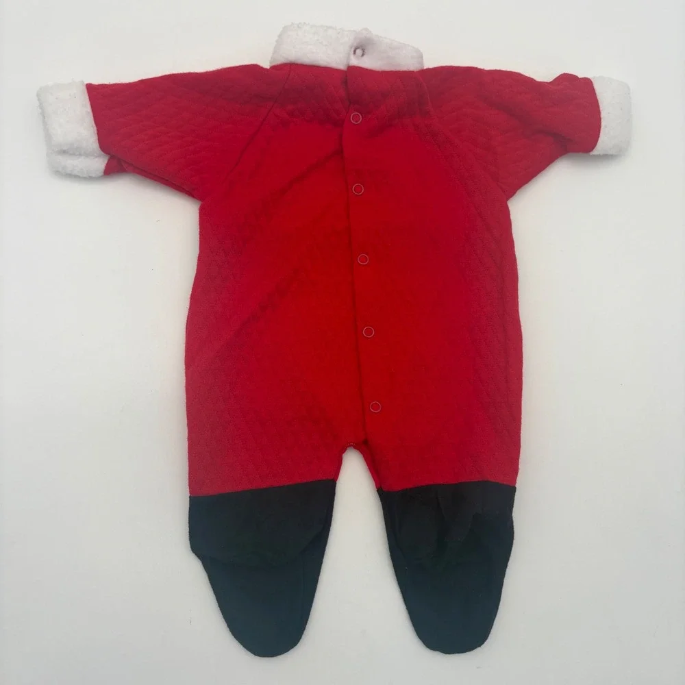 Lil Dreamer Newborn Santa Claus Quilted Footed Sleeper Red White Fur Trim 0-9lbs